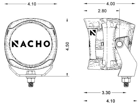 NACHO Quatro Flood Beam Pattern - Ideal for Lower Speed Driving with Low and High Power - Size 4" - Pair